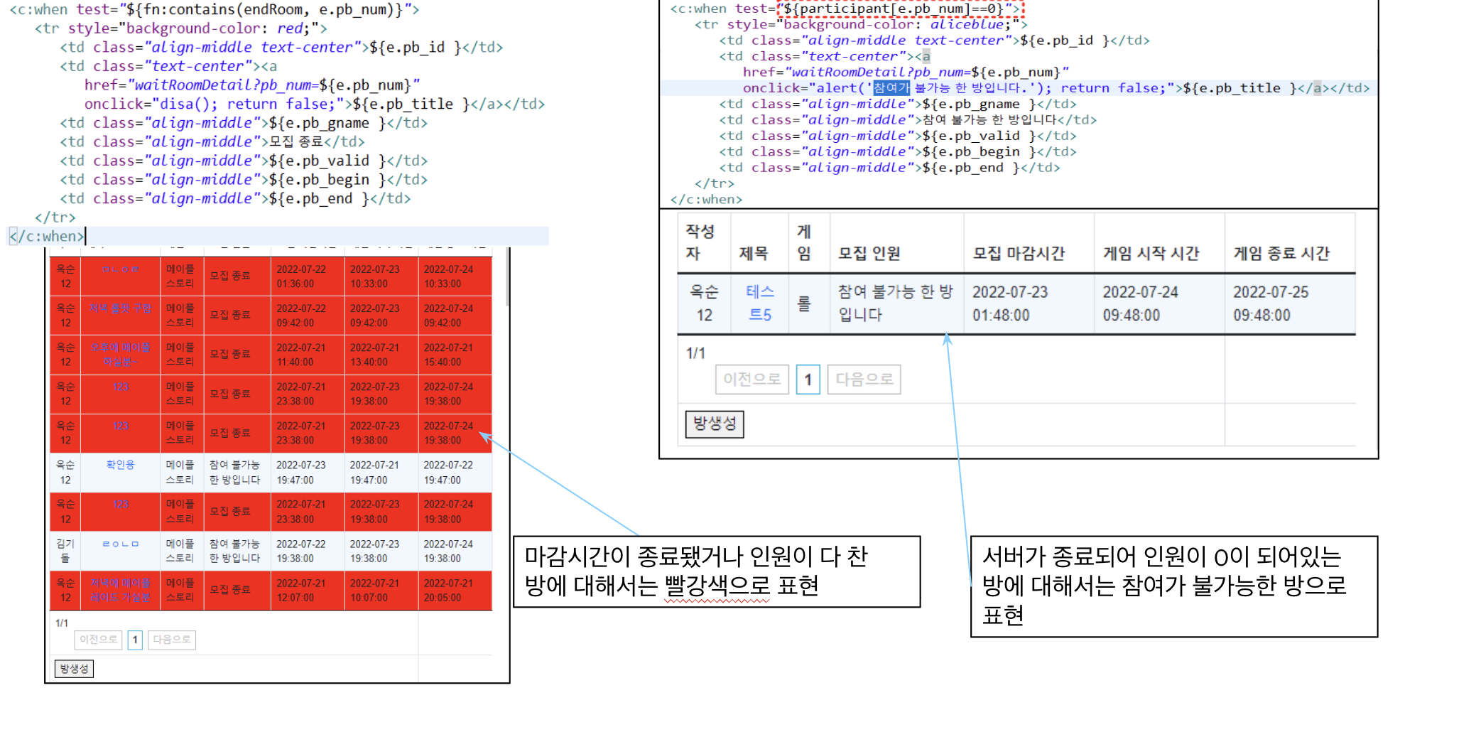입장 불가 파티방 표시